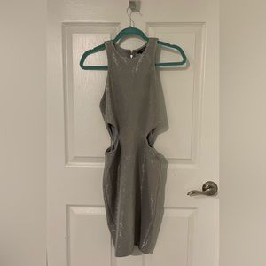 Sparkling silver mini dress with cutouts, new with tags